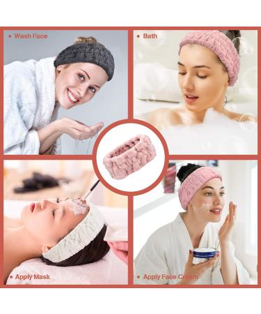 3-Piece Spa Facial Headband Set for Women - Elastic Makeup Shower & Yoga Head Wraps (Pink Milky White Dark Gray) | International Shipping - Buy Online on GoSupps.com