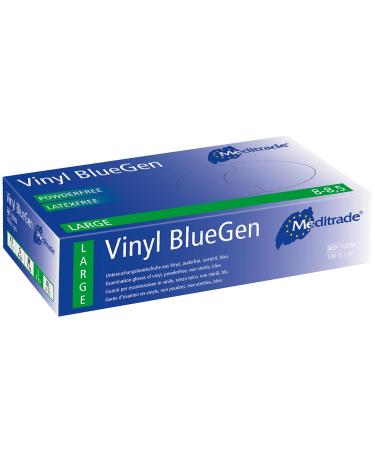 Meditrade BlueGen Blue Vinyl Examinaiton Gloves Large N/S P/F x100 Blue L Vinyl BlueGen PF