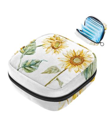 Menstruation pad bag with zipper women's napkin bag tampons collecting bags for women and girls (watercolor sunflower yellow flower pattern)