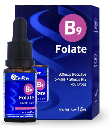 CANPREV B9 Folate 200mcg with Vitamin B12 20mcg 15ml Drops Folate Supplement with B Vitamins B12 Complex L-Methylfolate Vitamin B9 B12 Vitamin for Overall Wellness Enhanced Nutrient Absorption - Buy Online on GoSupps.com