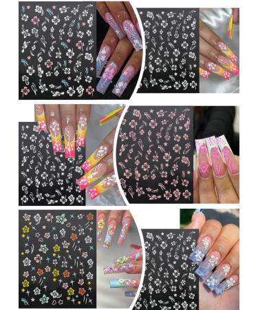 3D Hibiscus Flower Nail Stickers | Self-Adhesive Nail Decals - Elegant Floral Designs for Women & Girls - Tropical Leaf Art Supplies (6 Sheets - Buy Online on GoSupps.com