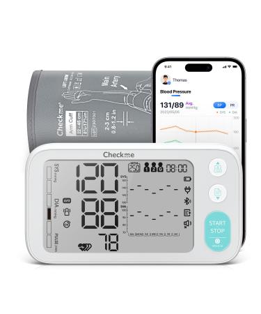 Checkme Blood Pressure Monitor for Home Use include Pregnant Women & Diabetics Bluetooth Blood Pressure Machine Dual Display XL Size Cuff 22-45cm 2x250 Storage Voice Broadcast Work with APP