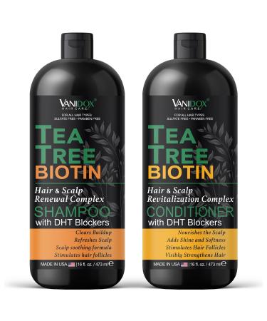 Tea Tree Shampoo and Conditioner Set with Biotin and 100% Pure Tea Tree Oil for Itchy and Dry Scalp - Sulfate and Paraben Free - Tea Tree Oil Shampoo and Conditioner - 16 fl. oz. Each Tea Tree - Biotin Shampoo & Conditioner 16 Fl Oz (Pack of 2)