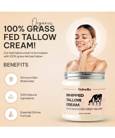 Beef Tallow for Skin - 100% Organic Grass-Fed Tallow Whipped Moisturizer | Unscented Face + Body 4 FL. oz Natural Nourishment - Buy Online on GoSupps.com