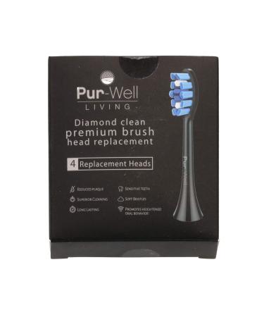 Sonic Clean Brush Replacement Heads Soft Dupont Bristles Four (4) Pack Electric Toothbrush Heads (Black (Diamond Edition))