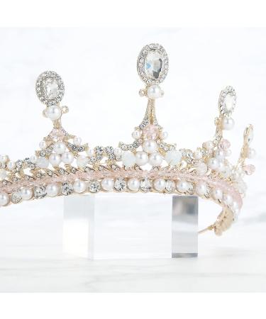 Pink Tiara - Vintage Rhinestone Crown for Women & Girls - Prom Queen, Birthday, Pageant, Quinceanera - Renaissance Costume - Gold - Buy Online on GoSupps.com