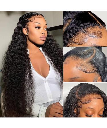 NANTLIY Water Wave Lace Front Wigs Human Hair for Black Women 13x4 HD Transparent Lace Frontal Wigs Human Hair Brazilian Wet and Wavy Lace Front Wigs Pre Plucked 150% Density Natural Color 20 inch