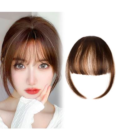 Clip-In Pony Hair Normal Fringe Bangs Extensions with Pony Fringe Clip in Human Hair Pony Hairpieces Hair for Women Extension Hair for Daily Wear Light Brown