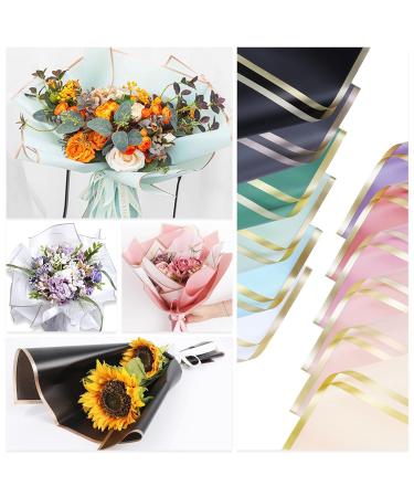 Whaline 120Pcs Floral Wrapping Paper - 12 Colors Gold Edge Waterproof Bouquet Packaging Paper - Ideal for Wedding, Birthday, Mother's Day - DIY Craft and Flower Shop Supplies - Buy Online on GoSupps.com