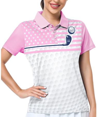 LLdress Womens Golf Shirts Printed Polo Shirts Short Sleeve Collared Moisture Wicking Athletic Sport Shirts 047peach Pink Large