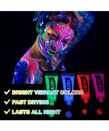 Glow in the Dark Neon Face Body Paint Set - 6 Colors, Washable Black Light Makeup for Party, Halloween, Christmas, Cosplay - 0.48oz Tubes - Buy Online on GoSupps.com