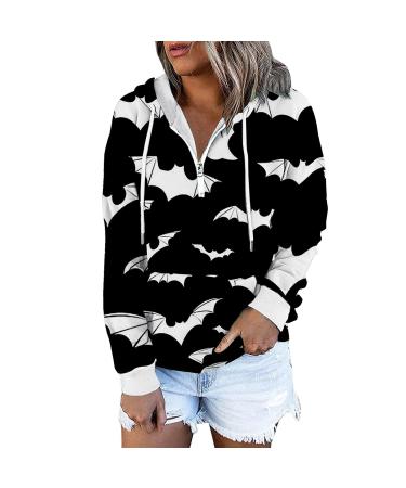 Halloween Costumes Casual Long Sleeved Zippered Tie Hat Sweater Hoodie with Front Pocket Women White Medium