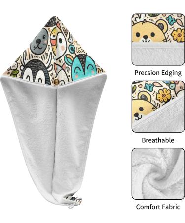Cute Animal Faces Hair Towel 2 Pack - Super Absorbent Quick Dry Hair Turbans for Women & Girls - Button Twisty Wrap - Buy Online on GoSupps.com