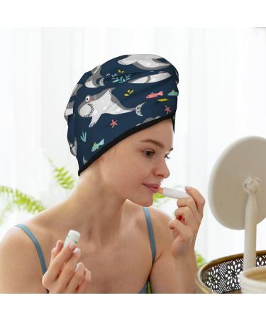 Hair Towel Wrap - Quick Drying Turban with Button | Friendly Smiling Sharks Design - Buy Online on GoSupps.com