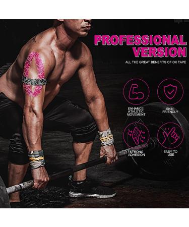 OK Tape Original Cotton Elastic Kinesiology Therapeutic Athletic Tape - 2 Long Roll Strips - Latex Free, Breathable - Pink + White - Buy Online on GoSupps.com