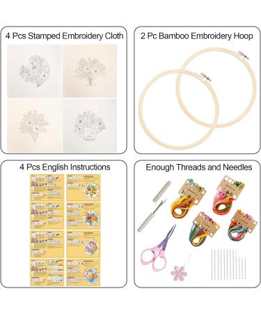 Fanryn 4 Pack Embroidery Kit for Beginners - Floral Cross Stitch DIY Set with Hoops, Threads, Needles, and Instructions - Buy Online on GoSupps.com