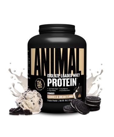 Animal Whey Isolate Protein Powder - Loaded for Pre & Post Workout Muscle Builder and Recovery with Digestive Enzymes for Men & Women - 25g Protein Great Taste Low Sugar - Cookies & Cream 4 lbs Cookies & Cream 4 Pound (Pack of 1)