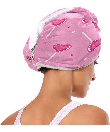 Heart Lolly Pop Pattern Dry Hair Cap & Quick Drying Towel Set - 2 Piece Super Absorbent Soft & Comfortable with Button Headband - Perfect for International Shipping - Buy Online on GoSupps.com