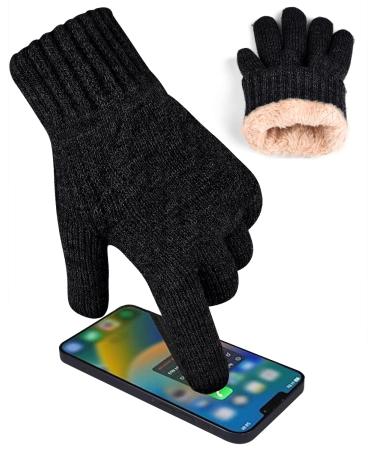 Baonuor winter gloves Thermo fleece men and women winter gloves touchscreen stretched thick knitting gloves thermal shoes for outdoor sports running leisure black