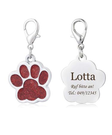 Dog tag with engraving for dogs and cats animal tag paw print motif ID tags address tag red