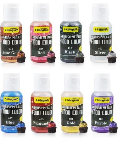 E-Kongton Airbrush Cake Decorating Metallic Food Colour Kit - 8 Vivid Edible Colors for Baking & Decorating - Food Grade Safe (0.6 Fl. Oz) - Buy Online on GoSupps.com
