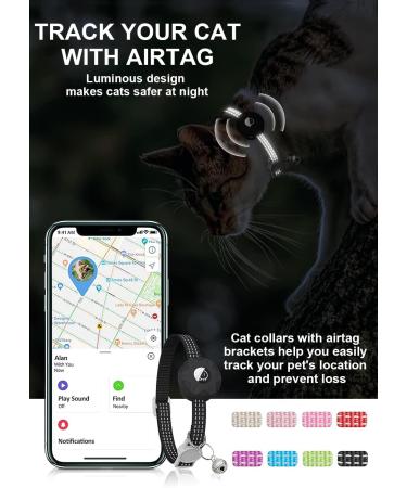 Reflective AirTag Cat Neck Band with Bell | Lightweight Tracker Collars for Kittens & Young Cats - Black - Buy Online on GoSupps.com