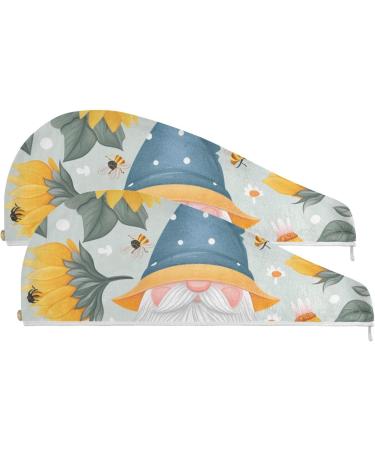 Sunflowers Bees Gnomes Hair Towel 2 Pack - Super Absorbent Quick Dry Turbans for Women & Girls - Buy Online on GoSupps.com