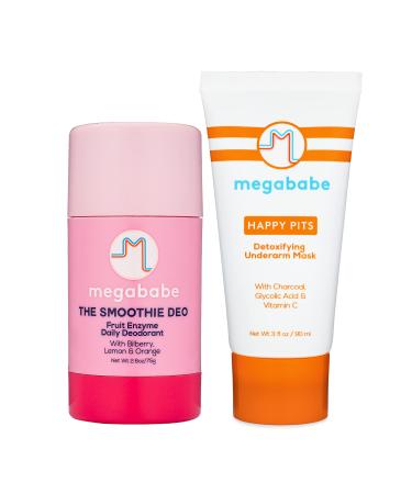 Megababe Underarm 2-Piece Bundle - Smoothie Deo Daily Deodorant 2.6 oz & Happy Pits Underarm Mask 3 fl oz | Odor Protection Aluminum Free