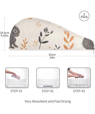 Black Rabbit Leaf Hair Towel 2 Pack - Super Absorbent Quick Dry Hair Turbans for Women & Girls | Durable Button Twisty Wrap Hair Drying Towels - Buy Online on GoSupps.com