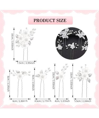 Buy Landrain 5 Pieces Silver U-Shaped Flower Pearl Hairpins - Elegant Bridal Hair Accessories for Weddings - Buy Online on GoSupps.com