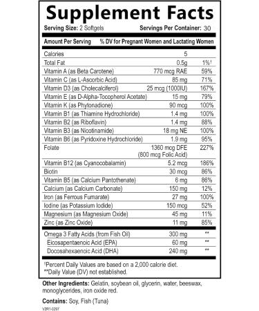 Prenatal Vitamins for Women - Multivitamin with DHA Folic Acid Vitamin C B12 Iron & Omega-3 - Before During & Post Pregnancy Supplement for Healthy Growth & Brain Development - 60 Softgels 60 Count (Pack of 1) - Buy Online on GoSupps.com