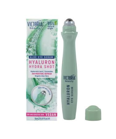 Victoria Beauty Eye Serum Roller with Niacinamide Hyaluronic Acid Polyglutamic Acid and Aloe - for Dark Circles Puffy Eyes Eye Bags and Wrinkles - 95% Natural 15ml