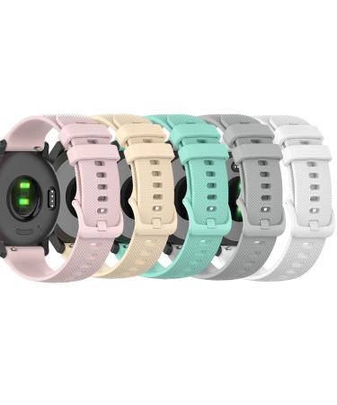 RuenTech Bands Compatible with Garmin Vivoactive 4S / Vivomove 3S Band Silicone Quick Release Straps 18MM Replacement Wristband (Pink/Beige/Teal/Orange/Sangria)