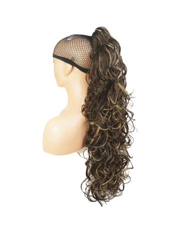 Lydell Curly Ponytail Hairpiece Synthetic Hair 280g with Clip (8TT124 Brown Mix) 8TT124 Brown Mix