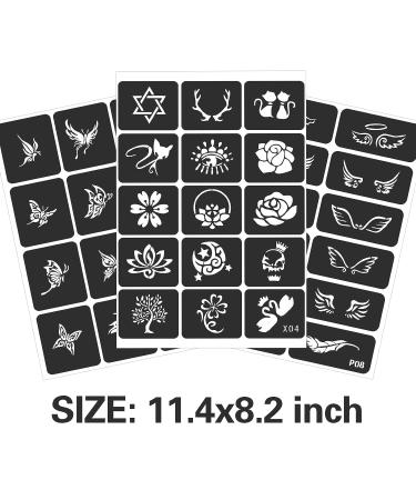 FANOST Tattoo Stencils Kit - 24 Sheets, 400 Designs for Kids, Teens, Adults - Henna, Airbrush, Real Tattoos - Face, Hand, Finger Stencils - Buy Online on GoSupps.com