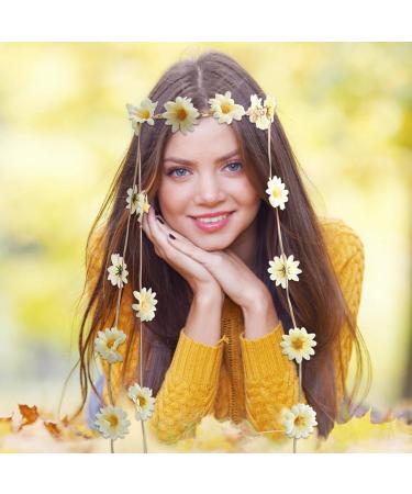 Daisy Flower Hair Crown Summer Solstice Headdress Flower Headbands for Women and Girls Beach Boho Festival Vacation Adjustable Hippie Hair Accessories Travel Wedding Party Headwear - Buy Online on GoSupps.com