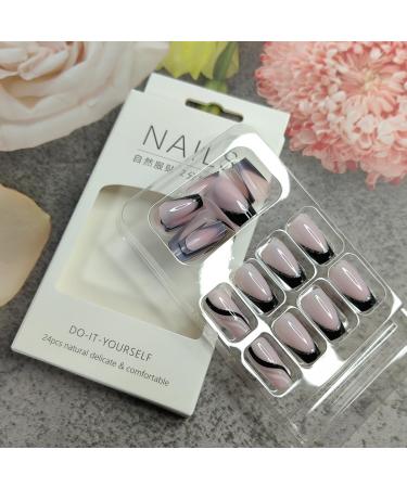 French Tip Press on Nails - Medium Square Fake Nails with Silver Glitter Line | Full Cover Artificial Acrylic Nails for DIY Manicure - Buy Online on GoSupps.com
