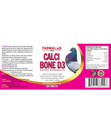 Farmalab Calcium Bone D3 Extra Strength Calcium Supplement for Pigeons 100 Tablets with Vitamin D3 and Collagen - Buy Online on GoSupps.com