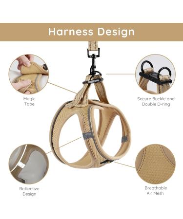 Shop Bella & Pal Dog Harness for Small Dogs - Breathable Air Mesh Anti-Train Reflective Leash Included | XS Khaki - Buy Online on GoSupps.com