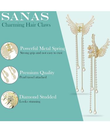 Sanas Stone Butterfly Wedding Hair Clip for Women - 1 Pc Metal Hair Clutcher with Pearl Detailing - Buy Online on GoSupps.com