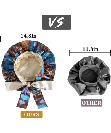 WEIPAO Silk Satin Bonnet - Reversible Leaf Print Brown+Champagne | Large Silk Hair Wrap for Curly Hair | Sleep Cap for Healthy Sleeping Habits - Buy Online on GoSupps.com
