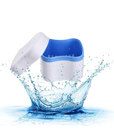 Denture Bath Case with Cleaner Brush and Cup - Blue | Travel-Friendly Retainer Holder and Container - Buy Online on GoSupps.com