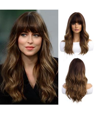 Oefei 20 inch long nature curly black ombre brown wigs for women natural synthetic hair heat -resistant daily party cosplay - Buy Online on GoSupps.com