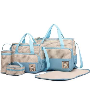 KMRLOFIY 5 Set Baby diaper bag Baby bag Mama wrapping bags handbag shoulder bag bottle holder with diaper pad for travel baby wrap pockets blue