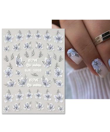 JMEOWIO 3D Embossed Spring Flower Nail Art Stickers - 5D Colorful Floral Decals for Summer Nail Design | Self-Adhesive Nail Supplies - 4 Sheets - Buy Online on GoSupps.com