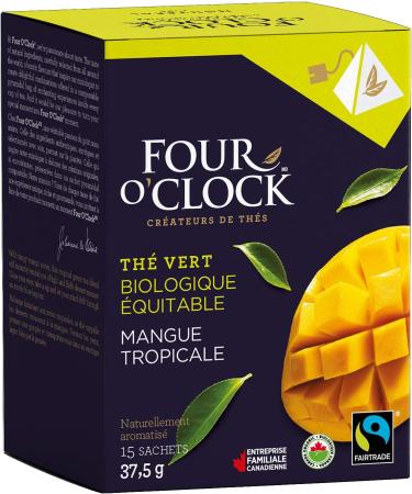 Four O'Clock Organic Fairtrade Green Tea Tropical Mango Non-Gmo Kosher Gluten-Free 15 Count Pyramid 37 5g - Buy Online on GoSupps.com