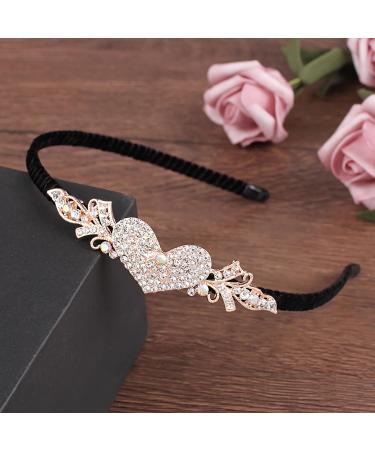 Crystal Heart Flower Hair Hoop Rhinestone Butterfly Headband 1920s French Love Heart Hair Band Vintage Velvet Hair styling Headpiece Accessories for Women(Gold A)