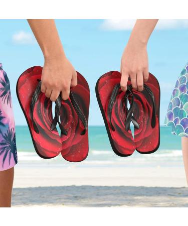 Mnsruu Red Floral Rose Flip Flops - Perfect for Valentine's Day Home Hotel Spa & Travel - Size M - Buy Online on GoSupps.com