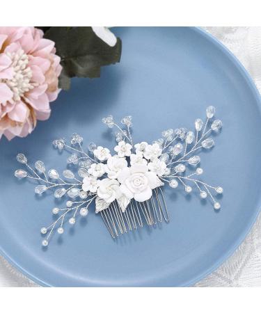 Edary Bridal Wedding Hair Comb | Silver Flower Headpiece with Rhinestones & Crystals - Elegant Hair Accessories for Women & Girls - Buy Online on GoSupps.com