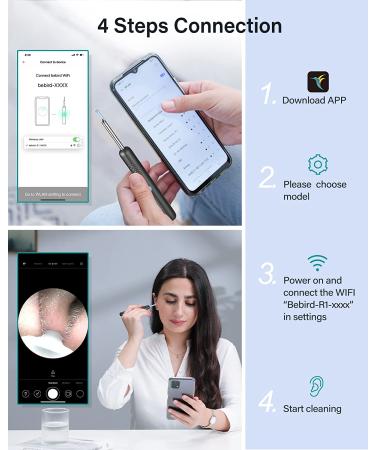 BEBIRD R1 Ear Wax Removal Tool with 1080P Otoscope, 2 Silicone Ear Scoops, 6 LED Lights, Compatible with All Mobile Phones - Black - Buy Online on GoSupps.com